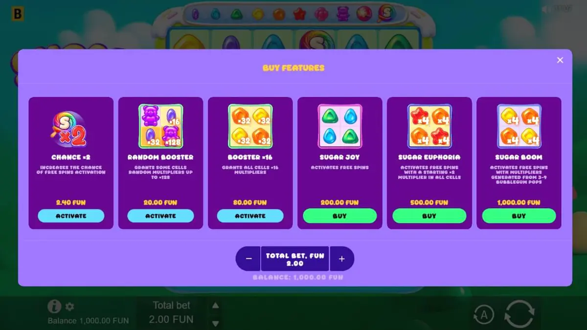 Tampilan visual penuh warna dari slot Sugar Merge Up dengan simbol permen dan beruang gummy.